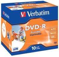 Verbatim DVD recordable DVD-R, printbaar, doos van 10 stuks, individueel verpakt (Jewel Case)