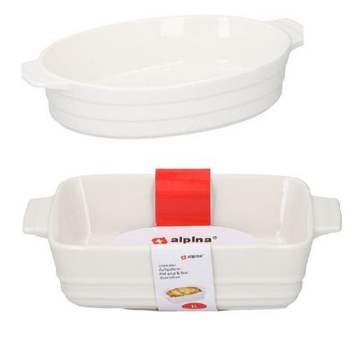 2x Witte ovenschalen keramiek 1,5 en 1 liter