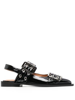 GANNI ballerines en cuir 20 mm à œillets - Noir