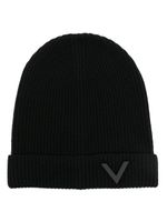 Valentino Garavani bonnet VLOGO nervuré en laine vierge - Noir - thumbnail