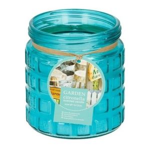 Citronella kaars in glazen pot 12 cm blauw