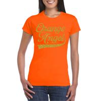Bellatio Decorations Verkleed T-shirt voor dames - orange angel - oranje - glitter - EK/WK supporter 2XL  -