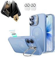 iPhone 17 Bundle Classic Hybrid Magnetic Case (Stash Stand) and Armorite Pro Privacy Screen Protector - Frosted Light Blue