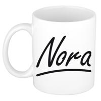 Nora Naam koffiemok - beker - met sierlijke letters - wit - 300 ml - Cadeau - Dames