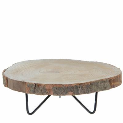 Mica Decorations Plant verhoger - hout - metalen poten - H14 x D40 cm Mica Decorations Plant verhoger - hout - metalen poten - H14 x D40 cm