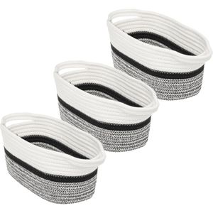 3x Stuks decoratie opbergmand met hengsels 7 liter grijs/zwart/wit 31 x 15 x 15 cm van polyester