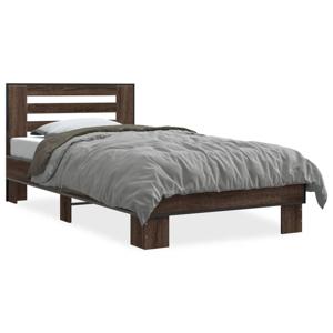 Bedframe bewerkt hout en metaal bruin eikenkleurig 90x190 cm