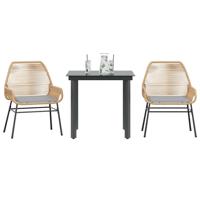 3-delige Tuinset met kussens poly rattan glas bruin