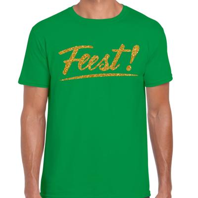 Party T-shirt heren - groen - Feest! - glitter goud - Glitter en Glamour - thema feest