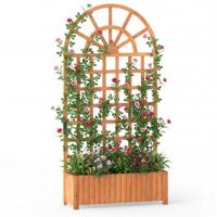 Bloembakken met Latwerk Buitenbakken met Afschermingspanelen en Afwateringsgaten Geschikt voor Terrassen Balkons en Tuinen-Bruin