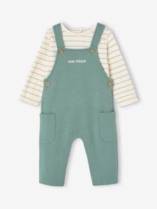 Fleece babyset met te personaliseren T-shirt en tuinbroek smaragdgroen