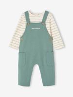Fleece babyset met te personaliseren T-shirt en tuinbroek smaragdgroen