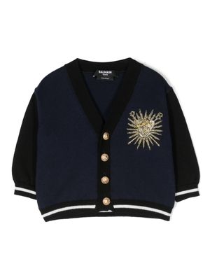 Balmain Kids cardigan à logo brodé - Bleu