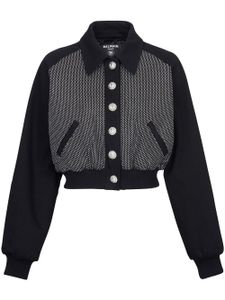 Balmain veste en jean crop à logo strassé - Noir