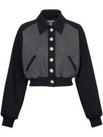 Balmain veste en jean crop à logo strassé - Noir - thumbnail