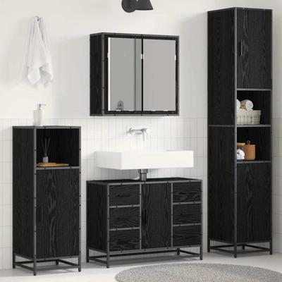 Badkamermeubelset met lade 3 pcs Zwart eiken 80 x 33 x 60 cm