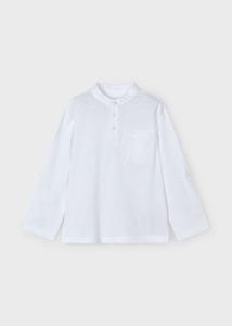 Mayoral Zomer polo shirt L/S mao kraag jongens - wit