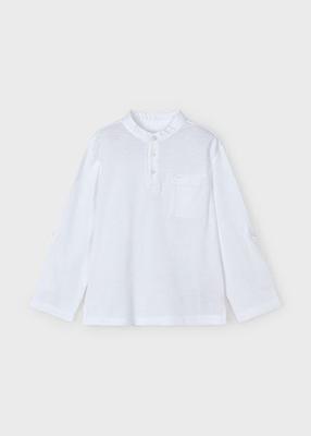 Mayoral Zomer polo shirt L/S mao kraag jongens - wit