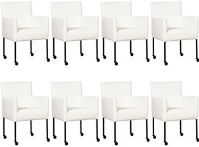 Set van 8 Witte leren moderne kuipstoel Desire - poot rond zwart met wiel - Toledo Leer Purewhite (wit leer)
