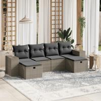 6-delige Loungeset met kussens poly rattan lichtgrijs