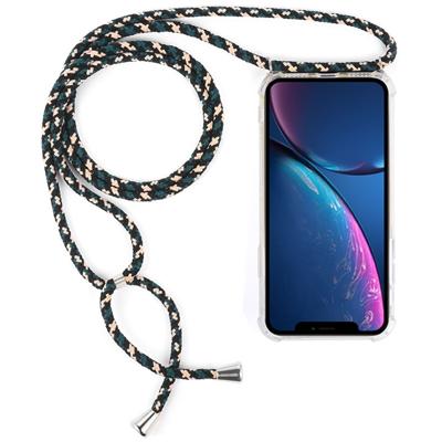 Vierhoek anti-val transparante TPU mobiele telefoon geval met Lanyard voor iPhone XR (groen beige zwart)