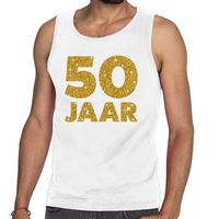 50 Jaar glitter tanktop / mouwloos shirt wit heren