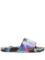 MSGM claquettes tie dye à logo imprimé - Bleu