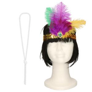 Carnaval verkleed accessoire set - dames hoofdband en parelketting - charleston/jaren 20 stijl