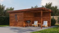 Lugarde Select Modern tuinhuis met overkapping Nunspeet 300x300cm + 300cm - Bruine olie- Plat dak- - Lugarde Select