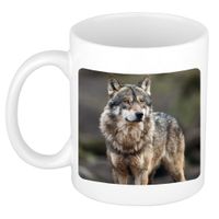 Dieren foto mok wolf - wolven beker wit 300 ml - thumbnail