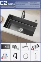 Luxe Waterval Keukenspoelbak - Zwart RVS | Enkelbak | Onderbouw | Inclusief Kraan & Zeepdispenser