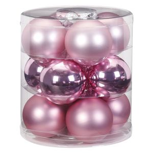 24x stuks glazen kerstballen roze 8 cm glans en mat