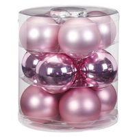 24x stuks glazen kerstballen roze 8 cm glans en mat