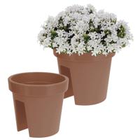 Kunststof balkon plantenpot/bloempot - 2x - terracotta - 28 x 25 cm - Reling