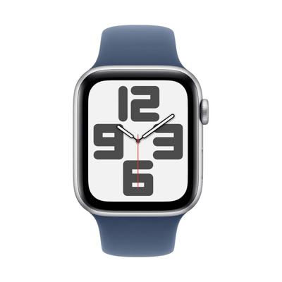 AppleWatch SE GPS + Cellular 44mm Aluminium Case met Denim Sport Band - S/M Smartwatch Zilver