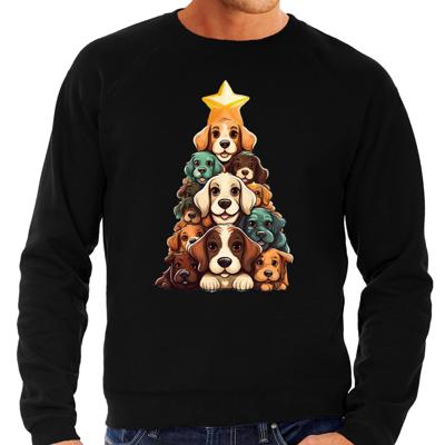 Kerst trui / sweater heren - kerstboom van hondjes - zwart - kersthondjes - Kerstmis