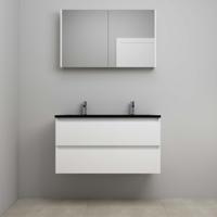 On-Line Badkamermeubelset - 100 cm - Voorgemonteerd - Ladestructuur - Acryl Wastafel - 2 Kraangaten - Spiegelkast - Hoogglans Wit