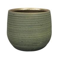 Ter Steege Plantenpot - keramiek - donkergroen - stripes -18x16cm