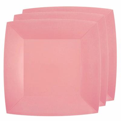 Feest gebaksbordjes - roze - 10x - karton - 18 cm - vierkant - kartonnen feestbordjes