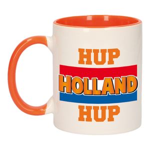 Hup Holland hup met vlag mok/ beker oranje wit 300 ml