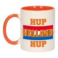 Hup Holland hup met vlag mok/ beker oranje wit 300 ml - thumbnail