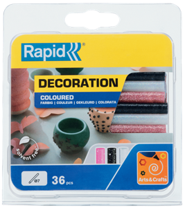 Rapid Lijmpatronen gekleurd | Glitter wit, zwart en roze | 7 mm x 90 mm | 36 stuks | Blister - 5001422