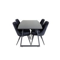 IncaBLBL eethoek eetkamertafel uitschuifbare tafel lengte cm 160 / 200 zwart en 4 Velvet Deluxe eetkamerstal velours - thumbnail