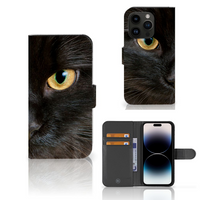 iPhone 15 Pro Telefoonhoesje met Pasjes Zwarte Kat - thumbnail