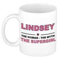 Lindsey cadeau mok - Woman Myth Supergirl - naam koffiemok - 300 ml - collega - moederdag