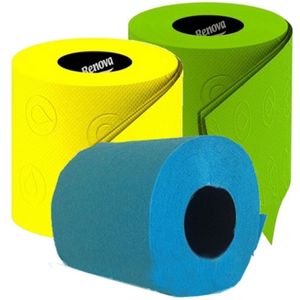3x Rol gekleurd toiletpapier turquoise/geel/groen   -