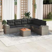 7-delige Loungeset met kussens poly rattan grijs