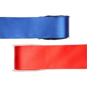 Satijn sierlint pakket - blauw/rood - 2,5 cm x 25 meter - Hobby/decoratie/knutselen