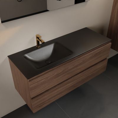 Mondiaz Aivy 120 cm badmeubelset mocha - met wastafel urban 1 kraangat links met spiegel