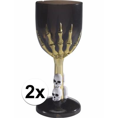 Horror kelk - 2x - beker - zwart - Gotisch - Halloween - wijnglas - drinkbeker - horror